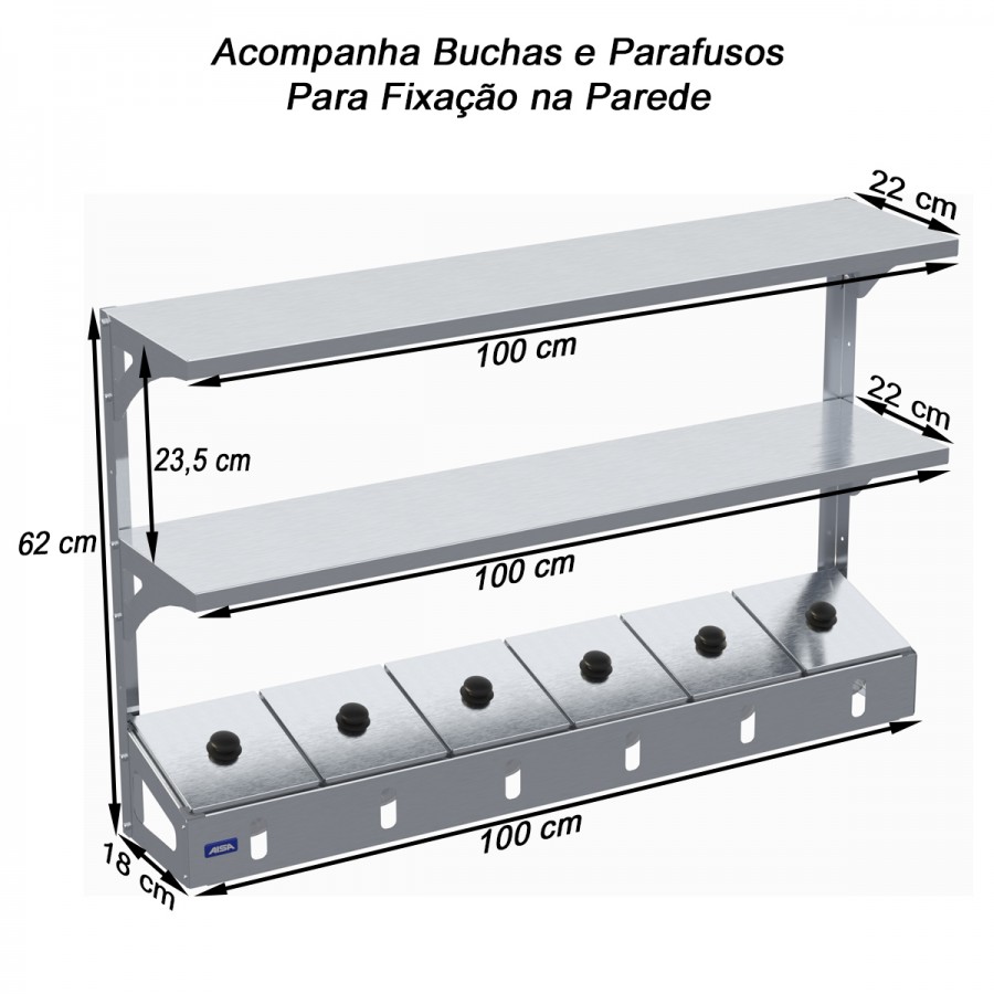 Condimentadora Pizzarola 6 Cubas Inox Com Prateleira - Aisa